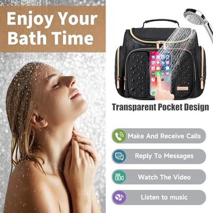 Large Toiletry Bag for Women Men,Bathroom Bag,Water Resistant Shower Bag,Makeup Bag,Toiletry Bags for Traveling,Hanging Toiletry Bag with Transparent Waterproof Phone Pocket (Black) - color: Black