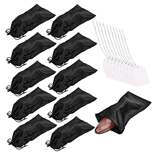 GONGKANGYUAN 10 Pack Shoe Bags for Travel Satin Fabric Shoe Bag with Drawstring for Men Women Travel Protecting Storing Shoes - color: Black