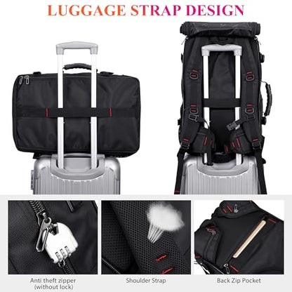 WITZMAN Carry on Travel Backpack for Men Women Airline Approved Convertible Nylon Duffle Backpack Luggage Bag (B682 Black) - color: 01.black