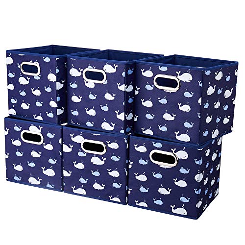 Fabric Cube Storage Bins Whale10.5x 10.5 x 11 in Foldabe Navy Blue Storage Cubes Folding Cloth Storage Cubes Boxes Collapsible Cube Inserts Storage Baskets Drawer for Cube Organizer Closet QY-SC11-6 - color: Navy Blue-Whale(Set of 6)