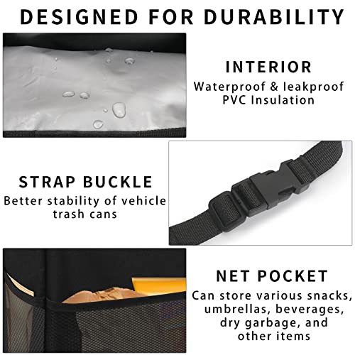 Homelove Hanging Car Trash Can with 4 Storage Pockets, Waterproof Leakproof Oxford Auto Garbage Bag, Adjustable Garbage Bag, Foldable Car Trash Bin Fit for Truck, SUV, Home, Office - color: Black-A