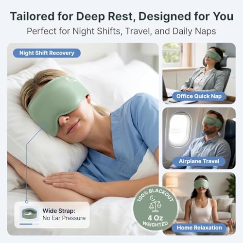 3D Contoured Weighted Sleep Mask: Full Coverage Eye Mask for Night Shift Workers, Blackout Eye Cover Design - Soft Memory Foam, Daytime Nap Gadget After Late Hours, Bedroom and Night Use - color: Full-coverage Green