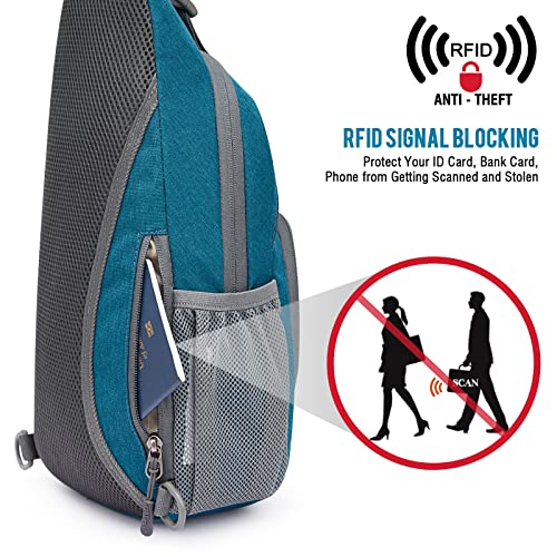 G4Free RFID Sling Bag Crossbody Backpack Small Chest Shoulder Bag Hiking Outdoor - color: Teal Blue