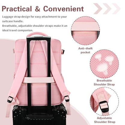 Carry On Backpack for Women & Men – Airline Approved Underseat Size, 15.6" Laptop Compartment, TSA-Friendly 180° Opening, Anti-Theft Business Travel Backpack with Trolley Sleeve(Pink, Medium) - color: Pink, size: Medium