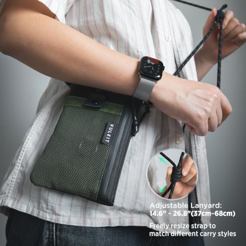 VULKIT RFID Blocking Travel Wallet for Men, Water Resistant Passport & Phone Holder with Detachable Lanyard and Key Ring, Lightweight Zipper Travel Wallet - color: Army Green Black