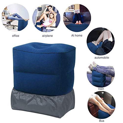 Travel Foot Rest Pillow, Portable Inflatable with Double Hand Pump Adjustable Three Layers Height Pillow for Foot Rest on Airplanes,Cars,Buses,Trains,Office Kids to Sleep on Long Flights (Blue 2) - color: Blue 2