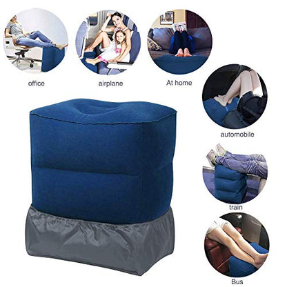 Travel Foot Rest Pillow, Portable Inflatable with Double Hand Pump Adjustable Three Layers Height Pillow for Foot Rest on Airplanes,Cars,Buses,Trains,Office Kids to Sleep on Long Flights (Blue 2) - color: Blue 2