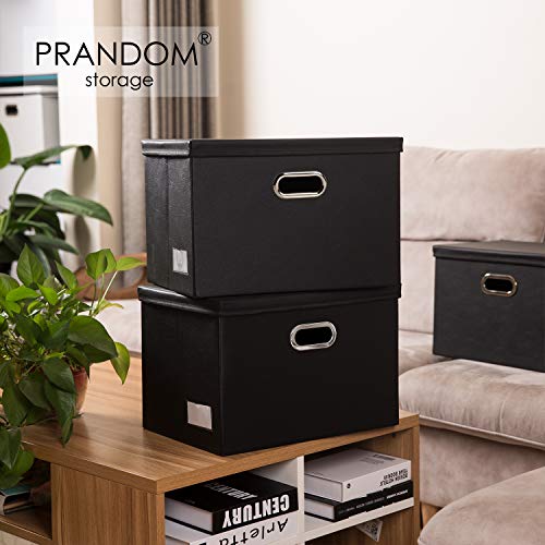 PRANDOM Large Foldable Storage Bins with Lids [3-Pack] Leather Fabric Collapsible Storage Boxes Organizer Containers Baskets Cube with Cover for Home Bedroom Closet Office Black(17.7x11.8x11.8) - color: Black, size: Large(3-Pack)
