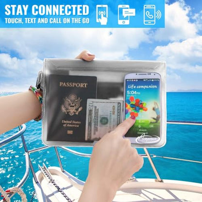 AiRunTech Waterproof Pouch with Waist Strap (2 Pack) | Beach Accessories Best Way to Keep Your Phone and Valuables Safe and Dry | Perfect for Boating Swimming Snorkeling Kayaking Beach Pool Water Park - color: Clear + Clear