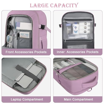 Rinlist Carry on Backpack, Flight-approved Backpack for Traveling, 40L Personal Item Travel Backpack, Purple - color: Purple