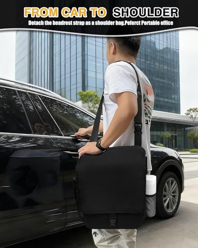 Car Front Seat Organizer with Accordion File Pocket | Laptop Sleeve (Up to 15.6 In) | Privacy Flap | Cup Holders | Adjustable Straps | Holds Tablets, Files, Supplies | for Work on the GO