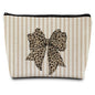 Leopard Coquette Bow Makeup Bag, Coquette Bow Gifts Supplies Cosmetic Bags for Women, Leopard Cheetah Bow Print Striped zipper Makeup Pouches for Purse - color: Striped Bow