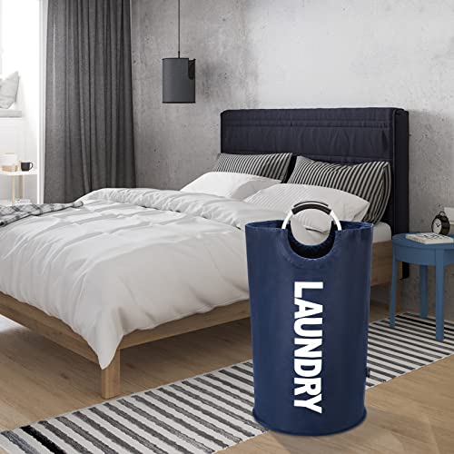 DOKEHOM 90L Large Laundry Basket, Collapsible Laundry Bag, Freestanding Tall Clothes Hamper, Foldable Washing Bin (Dark Blue) - color: Dark Blue, size: 90L