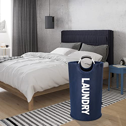 DOKEHOM 90L Large Laundry Basket, Collapsible Laundry Bag, Freestanding Tall Clothes Hamper, Foldable Washing Bin (Dark Blue) - color: Dark Blue, size: 90L