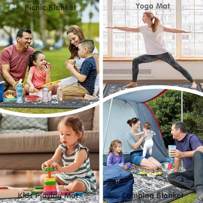 Supfitness Extra Large Picnic Blankets Waterproof Foldable (80"x 80") Beach Blanket Waterproof Sandproof,3-Layer Thicking Mat Outdoor Packable Camping Blanket - color: Boho-grey, size: 80x80in