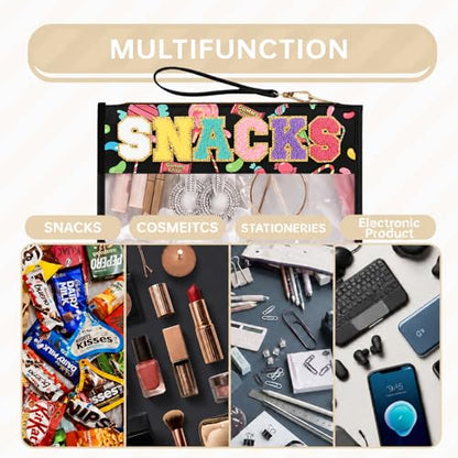 Siwara Snack Bags Clear Pouch Travel Makeup Bag Chenille Letter Bags for Zipper Pouch Clear Cosmetic Bag Clearly Tote Bag Makeup Travel Bags for Women - color: Candy-Black