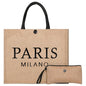 Trifabricy Beach Bag for Women, Woven Straw Beach Tote Bag Waterproof, Weaving Swim Gym Shopping Travel Bags with Button - color: Classic-paris