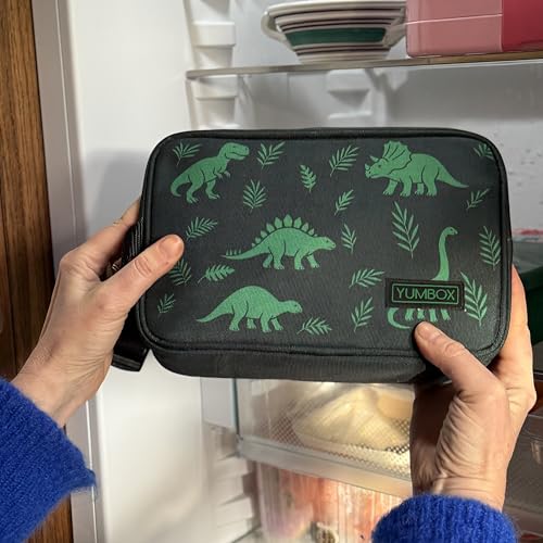 Yumbox Chill Snack Bag, Insulated Freezable Snack Bag with 2 Removable Gel Ice Packs, Cooler for Snacks & Small Meals, Freezer Safe, Lightweight, Dark Green Bag with Dinosaurs Print - color: Dinos