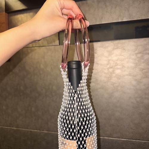 Munyee Hua Rhinestone Jeweled Wine Bag Champagne Bottle Tote Reusable Gift Pouch Crystal Carrier Sparkly Bling Wedding Party Bridesmaid Gift Housewarming Holiday(Pink Handle White Rhinestone) - color: Pink Handle White Rhinestone