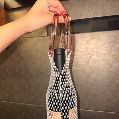 Munyee Hua Rhinestone Jeweled Wine Bag Champagne Bottle Tote Reusable Gift Pouch Crystal Carrier Sparkly Bling Wedding Party Bridesmaid Gift Housewarming Holiday(Pink Handle White Rhinestone) - color: Pink Handle White Rhinestone