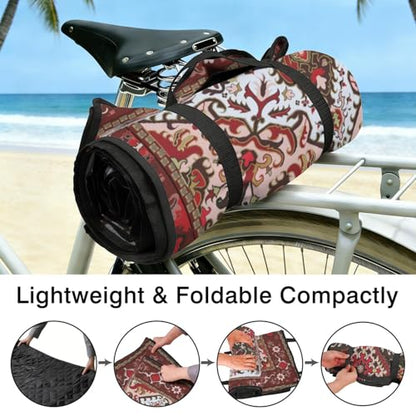 Supfitness Extra Large Picnic Blankets Waterproof Foldable (60"x 80") Beach Blanket Waterproof Sandproof,3-Layer Thicking Mat Outdoor Packable Camping Blanket - color: Boho-red, size: 60x80in