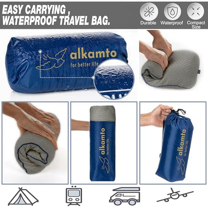 alkamto Travel & Camping Comfortable Memory Foam Pillow – Easy to Carry Portable Bag – Temperature Regulating Pillow Case (Grey) - size: Grey Travel