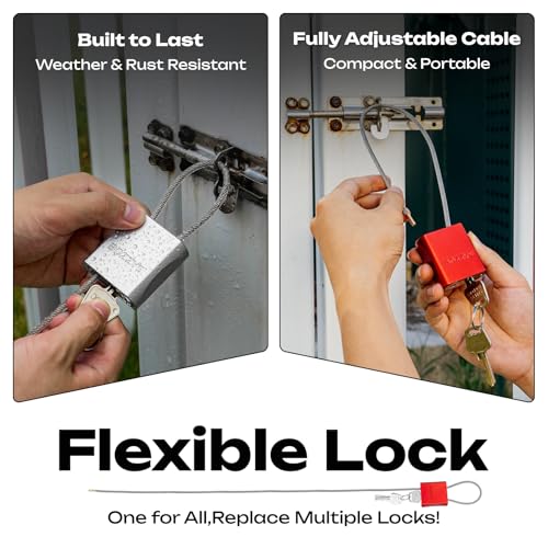 Cable Lock with 3 Keys | L 6.56ft(2m),D 1/6in(4mm) Adjustable Steel Cable Padlock | Aluminum Locks for Bikes, Gate, Lockers & Outdoor Gear | Weatherproof & Red - color: red-L 6.56ft(2m),D 1/6in(4mm)