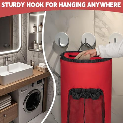 150L Laundry Bag Backpack with 3 Sizes Mesh Wash Bags and Shoulder Straps Foldable Clothes Hamper Bag with Drawstring Closure for College, Apartment, Laundromat(Red) - color: Bright Red