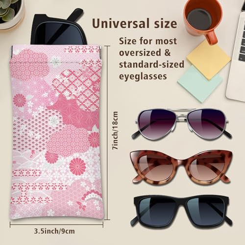 Eyeglasses Sunglasses Case PU Soft Squeeze Top Glasses Pouch for Women Men,Floral Pattern Portable Anti Scratch - color: Pink