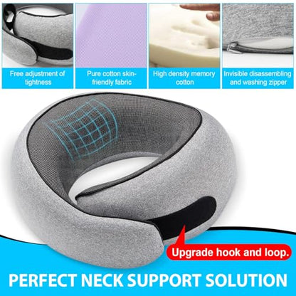 Travel Neck Pillow for Airplanes – 100% Memory Foam, 360° Head Support, Breathable & Washable Cover, Compact for Travel, Car & Flights