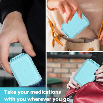 Blue 189-Label Pill Organizer - Travel Medicine Case with Compact Pill Box & Labels (1 Pack) - color: Straw Blue, size: Standard
