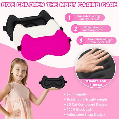 Kids Sleep Mask Eye Mask: 3D Contoured Cup Sleeping Masks, Blindfold with Adjustable Strap, Kids Eye Cover for Boys, Girls, Teens, Pressure-Free with Memory Foam Face Mask for Sleeping (Rose Red) - color: Rose Red