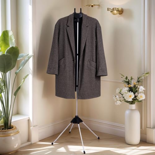 Clothes Steamer Stand Hanger with Steamer Ironing Gloves for Steaming Clothes, Handheld Garment Steamer Rack with Flexible Anti Steam Mitt - color: Silver Gloves + Black Rack