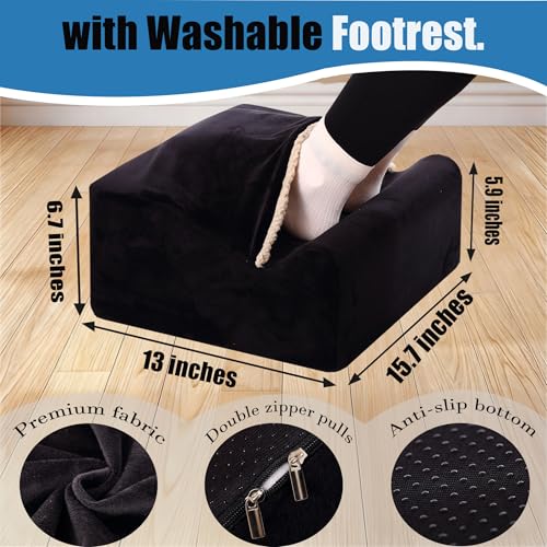 Foot Rest for Under Desk at Work, Office Footrest with Warm Feet Pocket,Ergonomic Under Desk Footrest with Washable Cover, Stool for Office Chair & Back &Pain Relief (Black+) - color: Black+