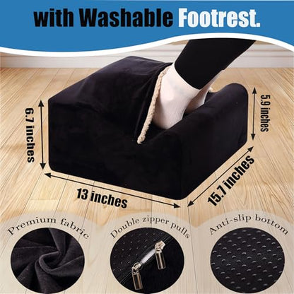 Foot Rest for Under Desk at Work, Office Footrest with Warm Feet Pocket,Ergonomic Under Desk Footrest with Washable Cover, Stool for Office Chair & Back &Pain Relief (Black+) - color: Black+