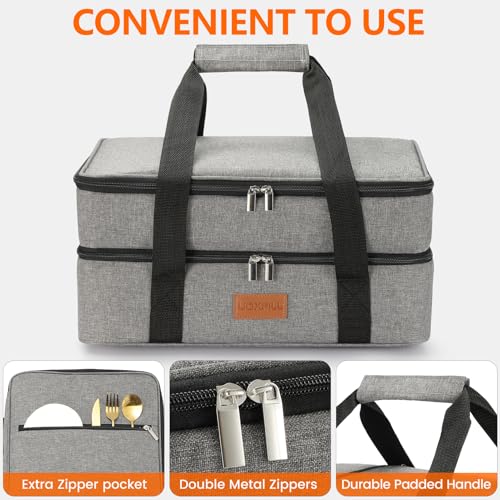Uoxfill Lunch Bag Insulated Thermal Food Carrier Insulated Double Decker Casserole Carrier for Hot or Cold Food,Insulated Tote Bag for Potluck Cookouts Picnic,Lasagna Holder - color: blue-2
