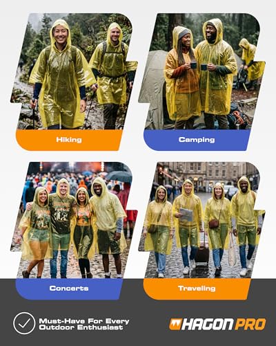 Hagon PRO Disposable Rain Ponchos for Adults (5 Pack) - color: Yellow (5 Pack)