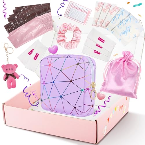 Likesing First Period Kit for Girls, 5.3" Tampon Holder for Purse, Menstrual Starter Tampon Bag Pad Pouch, Emergency Sanitary Napkin Storage Bag Teen Period Kit Gifts for Tweens - color: Purple