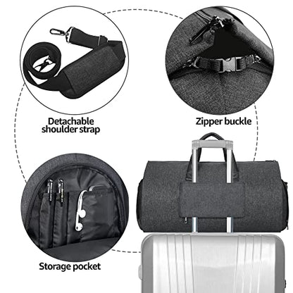 UNIQUEBELLA Travel Garment Duffel Bag, 45L Carry on Suit Bag for Men Convertible Foldable Weekend Bag with Shoe Compartment - color: Black