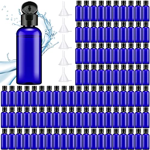 Eccliy 100 Pack 2 oz Plastic Bottles Travel Lotion Bottle Squeeze Container Plastic Bottles with Caps Small Travel Empty Refillable Toiletry Containers for Liquid Lotion Creams with 5 Funnels(Blue) - color: Blue, size: 2 oz