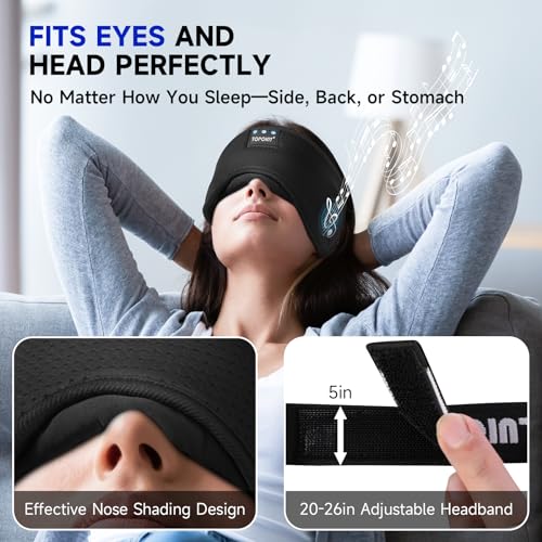 TOPOINT Sleep Mask Headphones Bluetooth Wireless 5.4, Breathable Cotton Eye Mask for Sleeping Side Sleepers Travel Music Headsets with Microphone Handsfree Men Women - color: Black, style: Breathable