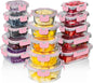 Razab 30 PC Glass Food Storage Containers with Lids - Reusable Glass Meal Prep Containers for Lunch and Leftovers - Airtight & Leakproof Snap Locking Lids - Oven, Freezer, Microwave, Dishwasher Safe - color: Pink