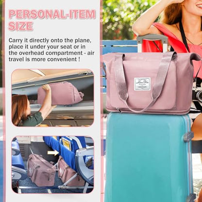 Ranslen Large Capacity Folding Travel Bag,Expansion Travel Duffel Bag with Dry and Wet Separation Portable Travel Duffel Bag - color: Pink