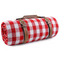 Extra Large Picnic Blanket, 80"x60" Waterproof Sandproof Beach Mat, Soft Foldable Outdoor Camping Mat with PU Carrier, Red White Plaid Portable Mat for Lawn, Grass, Travel & Park
