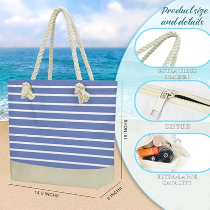 Fokongna Tote Bag For Women, Beach Bag Best Friend Travel Birthday Gifts, Travel Parties Vacation Shopping Essentials - color: Navy White Stripes