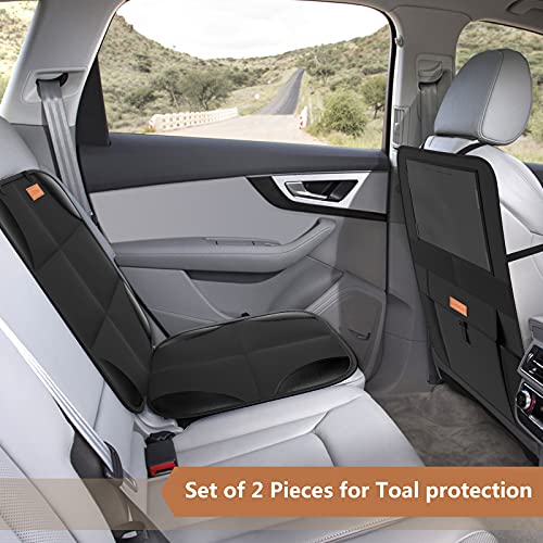 SMART ELF Non-Slip Backing Backseat Car Organizer Kick Mat with Storage Pockets, Large Waterproof Baby Car Seat Protector for Leather and Fabric (Black)