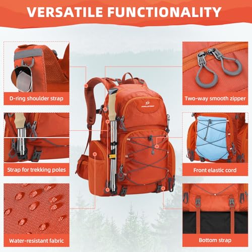 Maelstrom Hiking Backpack, 40L Waterproof Camping Daypack for Men and Women, Lightweight Travel Pack with Rain Cover (Orange) - color: Orange