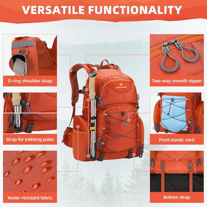 Maelstrom Hiking Backpack, 40L Waterproof Camping Daypack for Men and Women, Lightweight Travel Pack with Rain Cover (Orange) - color: Orange
