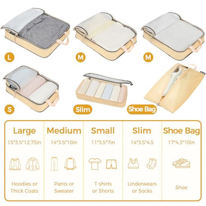 BAGAIL 6 Set Ultralight Compression Packing Cubes Packing Organizer for Travel Accessories Luggage Suitcase Backpack - color: Beige40D, style: Mesh Pattern