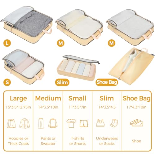 BAGAIL 6 Set Ultralight Compression Packing Cubes Packing Organizer for Travel Accessories Luggage Suitcase Backpack - color: Beige40D, style: Mesh Pattern